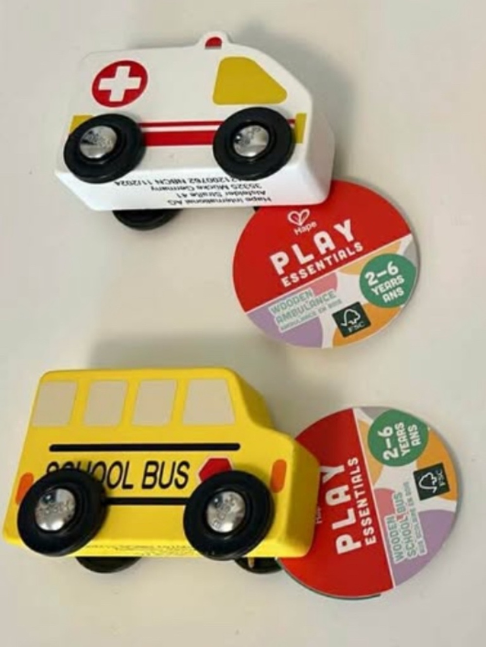 Hape 4 piece set of Montessori Wooden Rescue vehicles - NEW